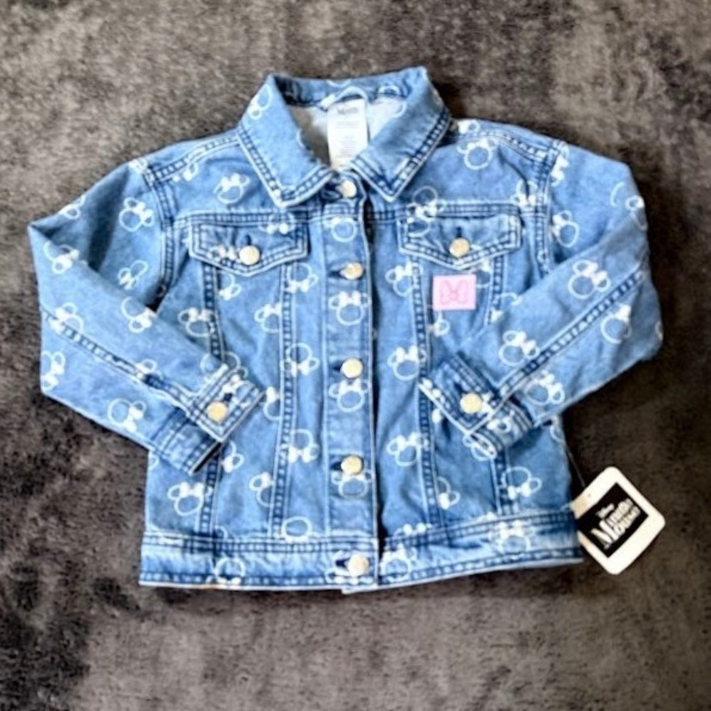 Disney Minnie Mouse Girls Blue Denim Jacket All Over Print Size 6 NWT